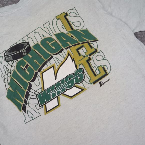 VTG 90s Michigan Wings Hockey Made in USA XL Gray Short Sleeve T-Shirt - Picture 8 of 12